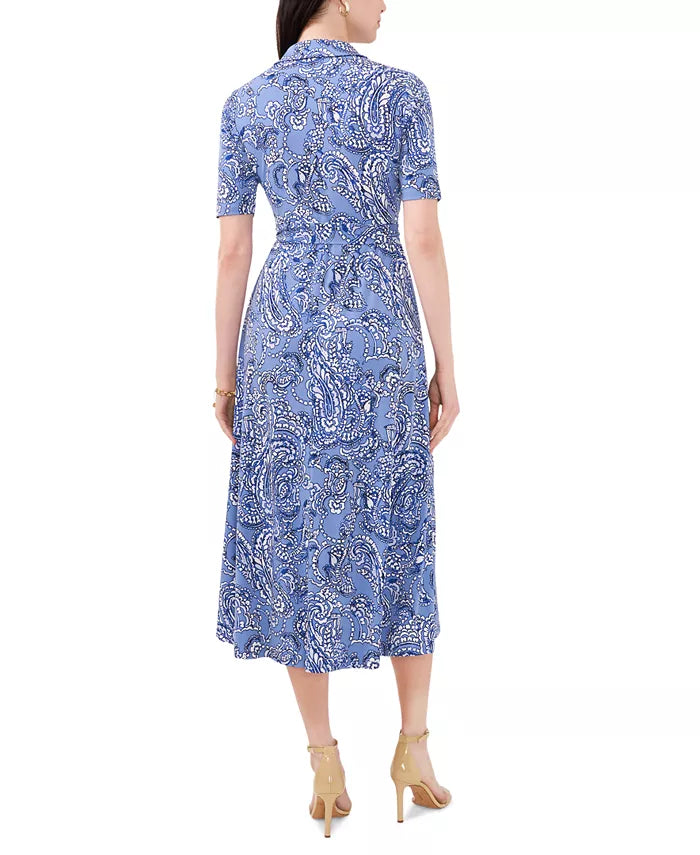 MSK Paisley-Print Belted Midi Dress
