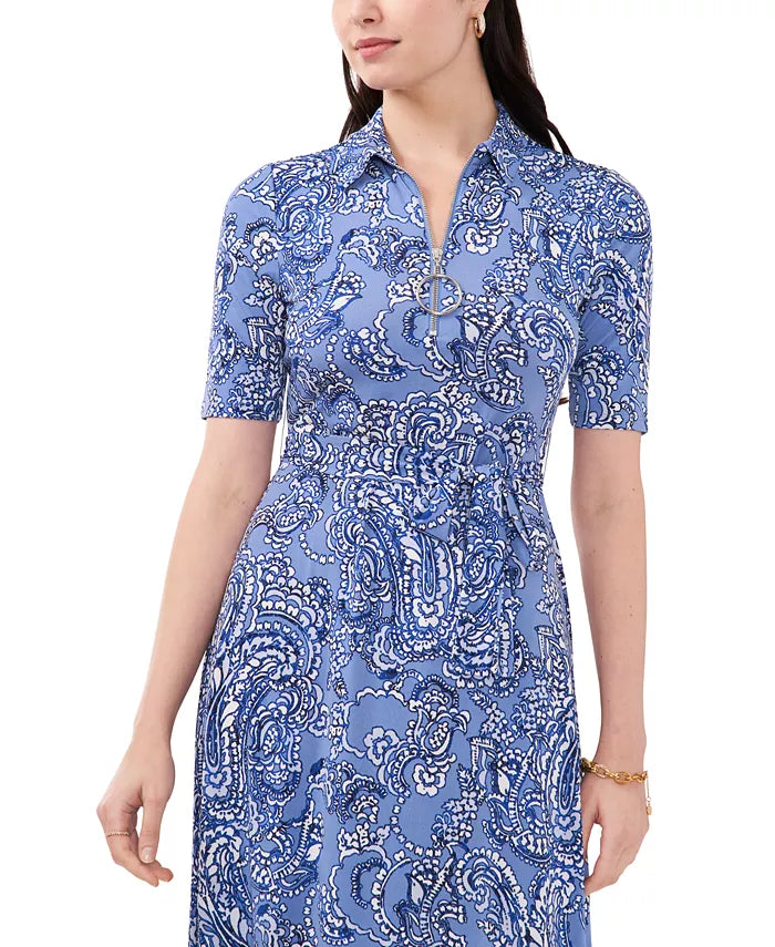 MSK Paisley-Print Belted Midi Dress