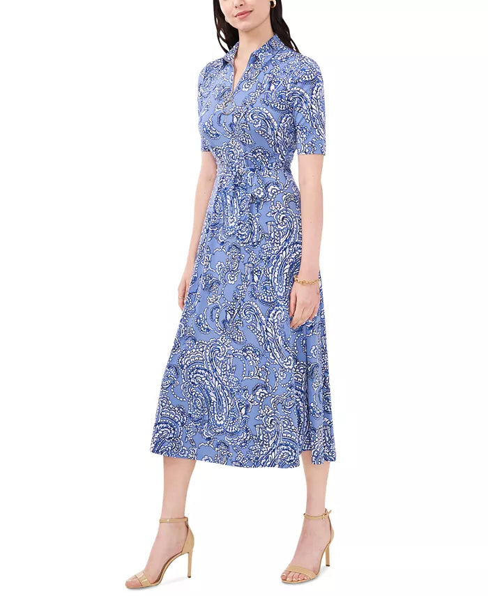 MSK Paisley-Print Belted Midi Dress