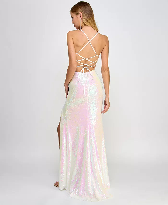 b darlin sequin dress B Darlin Sequined Cowlneck Lace-Up-Back Gown – DGFOutlet