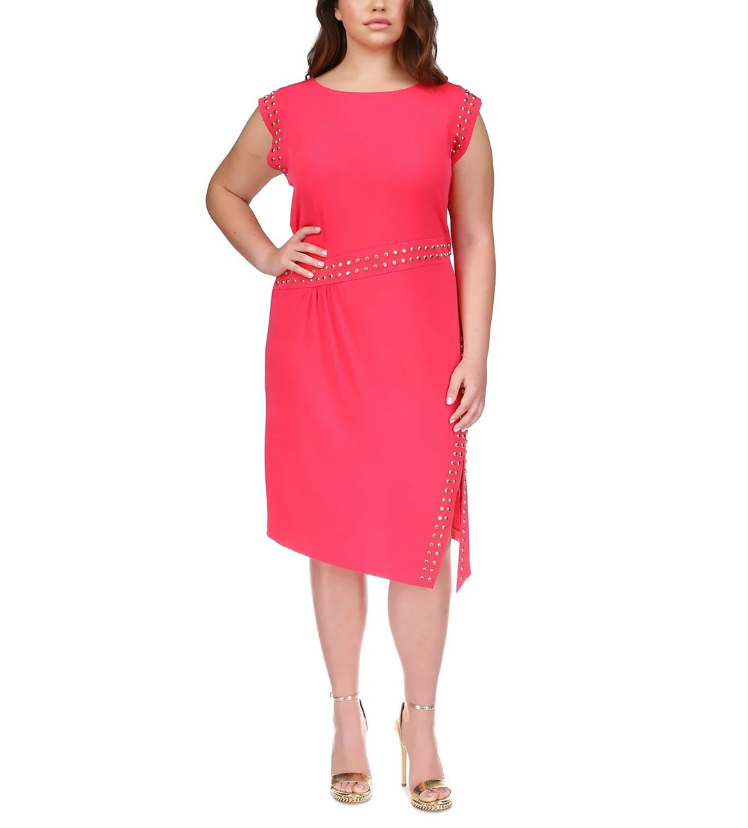 michael kors plus size cocktail dresses Michael Kors Plus Sleeveless Center Front Ruched Midi Dress in Black, Size 1X