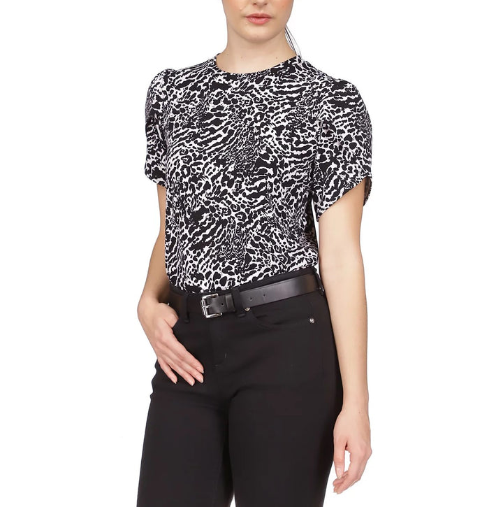 MICHAEL MICHAEL KORS Petite Animal-Print Petal-Sleeve Top