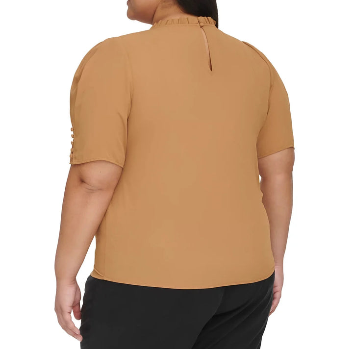 Calvin Klein Ruffle-Neck Button-Sleeve Top