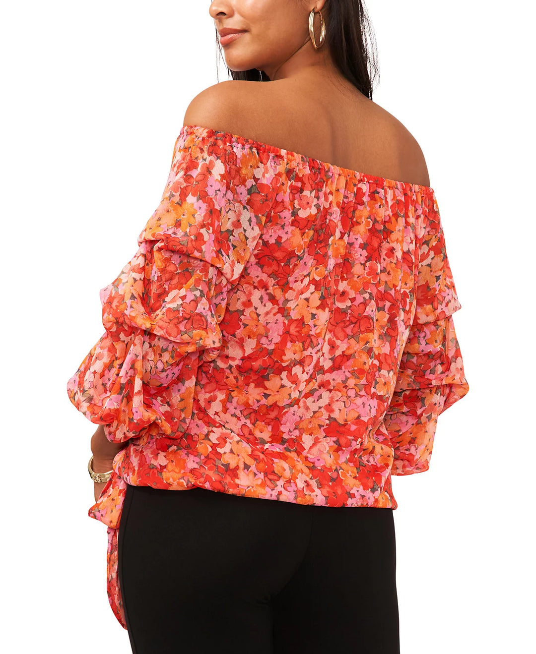 Vince Camuto Floral Off The Shoulder Bubble Sleeve Tie Front Blouse