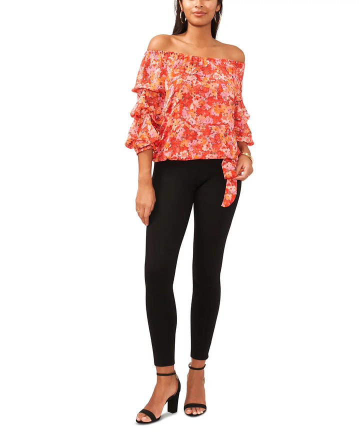 Vince Camuto Floral Off The Shoulder Bubble Sleeve Tie Front Blouse