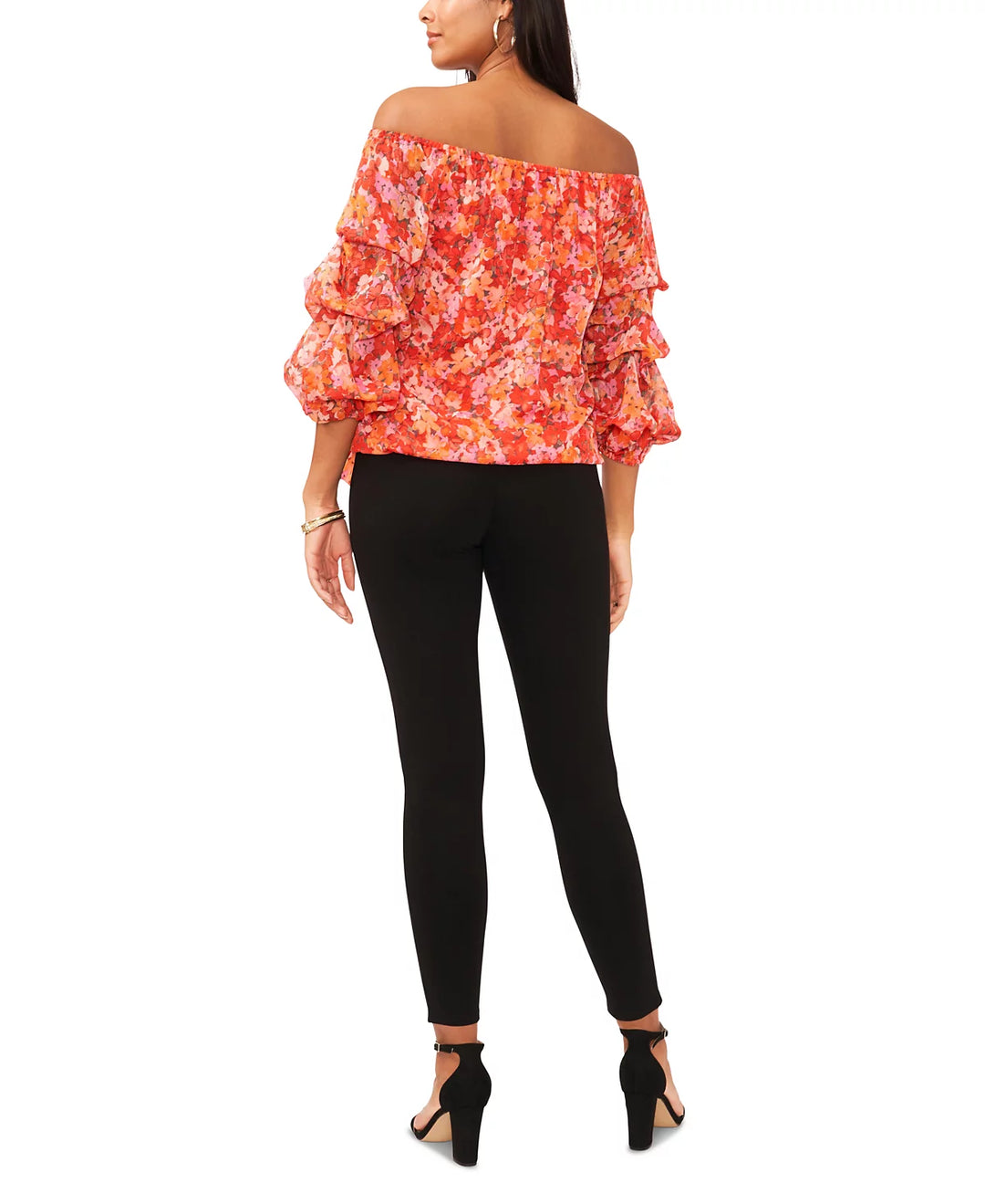 Vince Camuto Floral Off The Shoulder Bubble Sleeve Tie Front Blouse