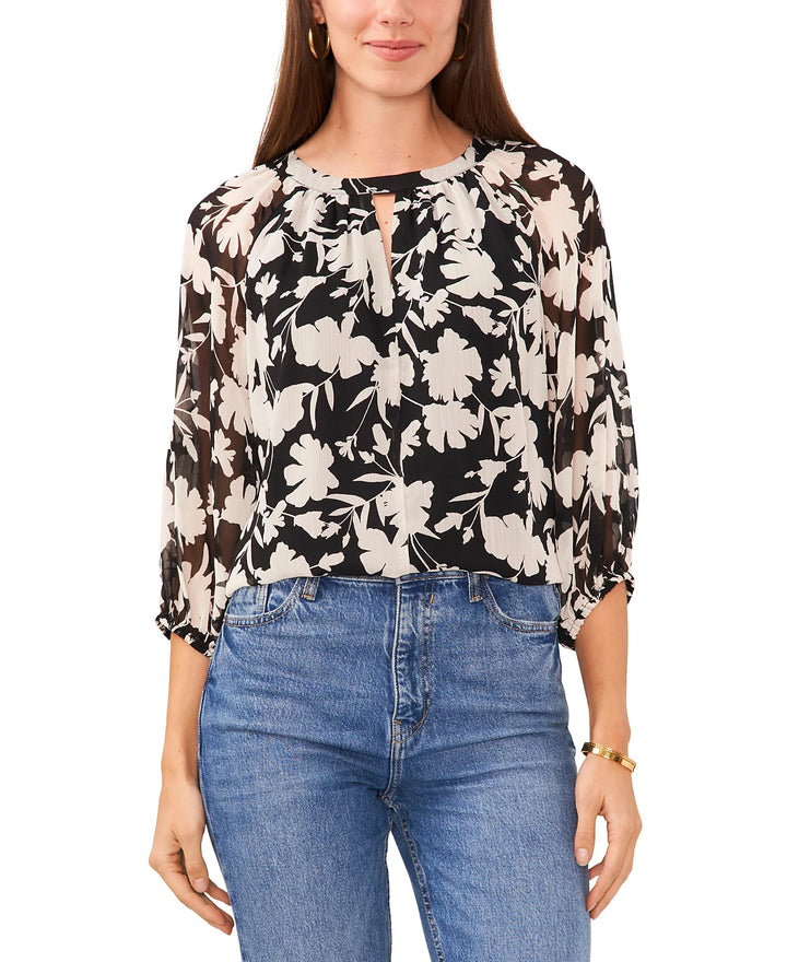 Vince Camuto 3/4 Sleeve Peasant Key Hole Blouse