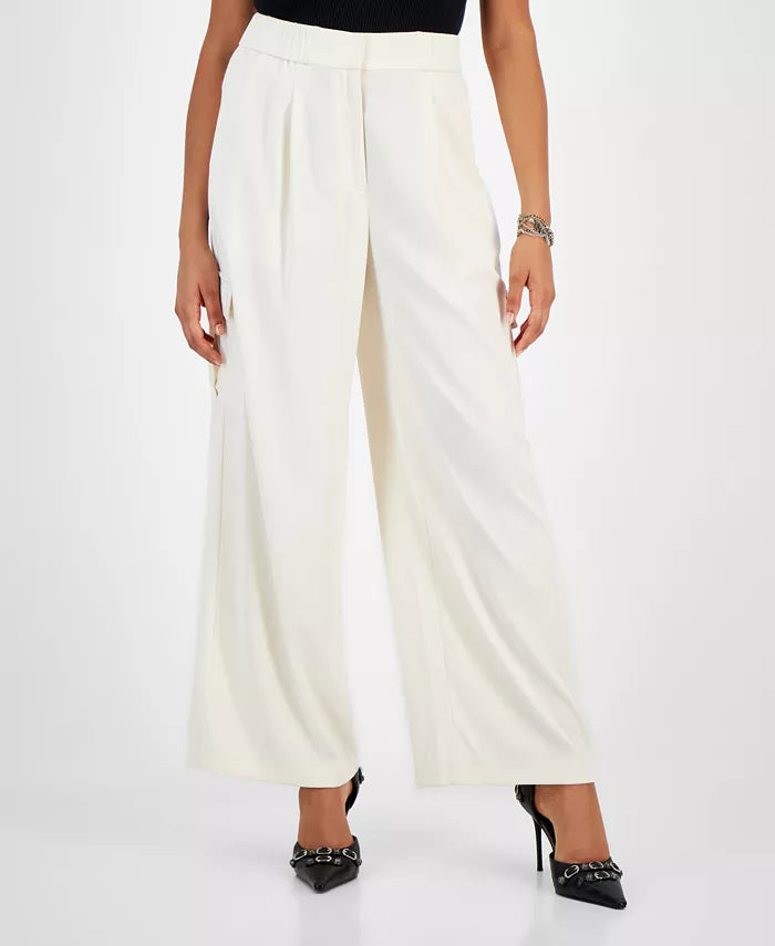 Bar III Pleated Wide-Leg Cargo-Pocket Pants