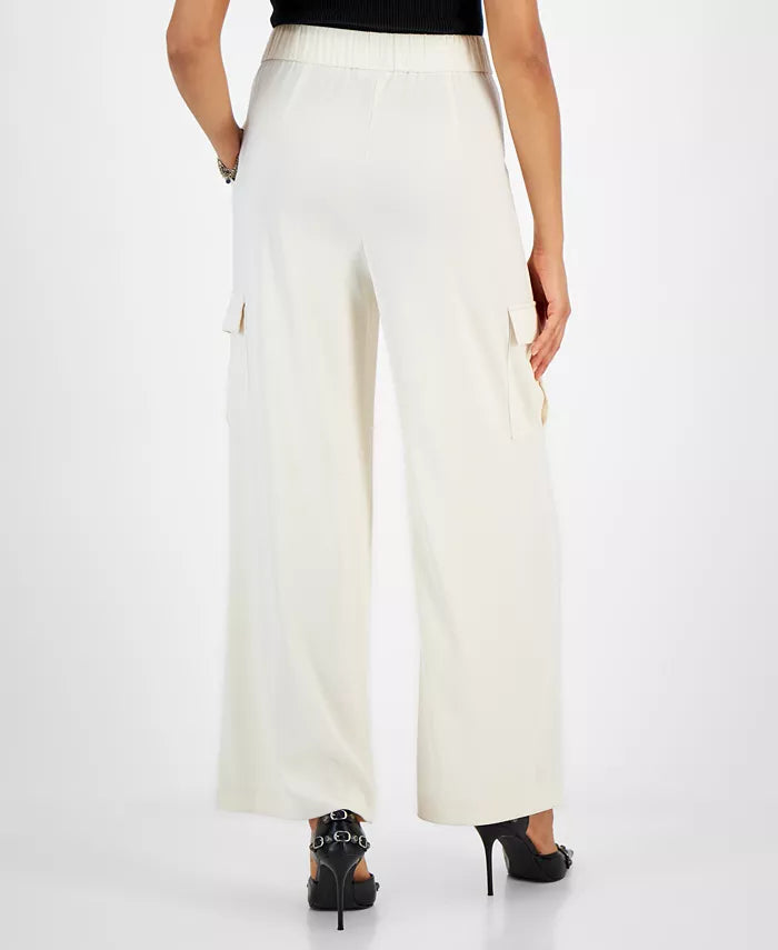 Bar III Pleated Wide-Leg Cargo-Pocket Pants