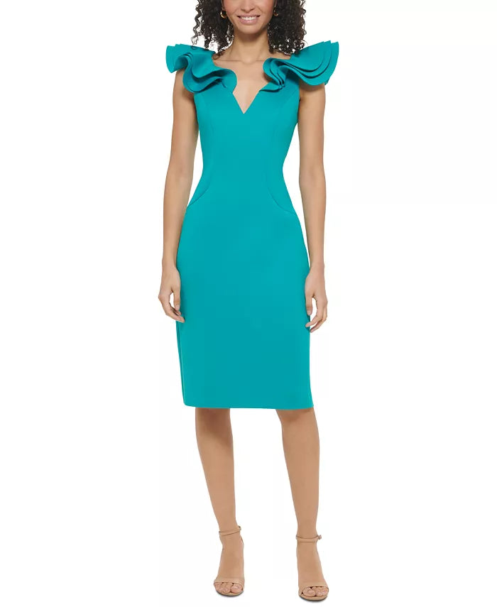 Eliza J Ruffle Cap-Sleeve Bodycon Dress