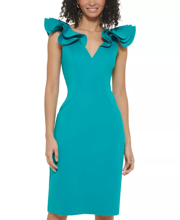 Eliza J Ruffle Cap-Sleeve Bodycon Dress