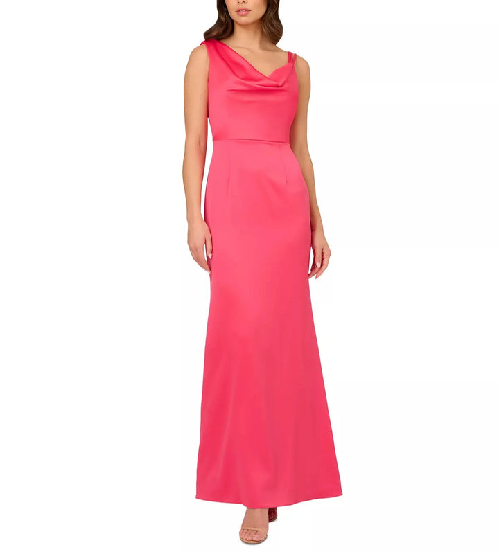 Adrianna Papell Asymmetric-Neck Satin Crepe Gown