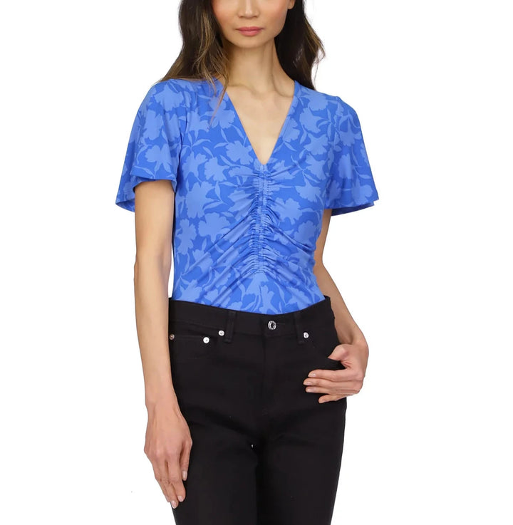 MICHAEL MICHAEL KORS Petite Printed Ruched Flutter-Sleeve Top