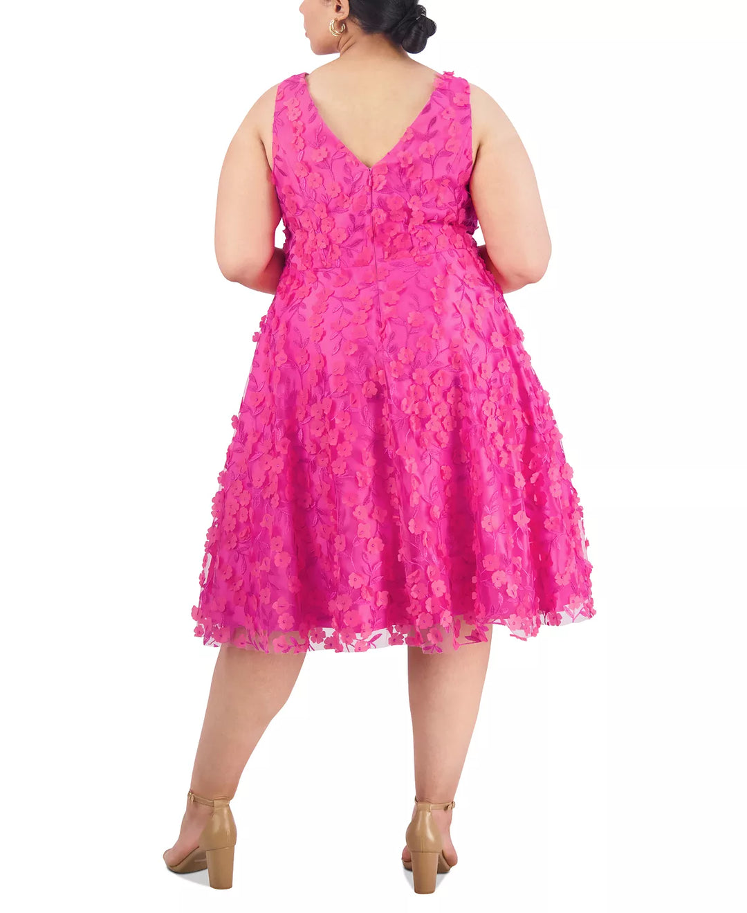 Eliza J Plus Size 3D Floral-Applique Fit & Flare Dress