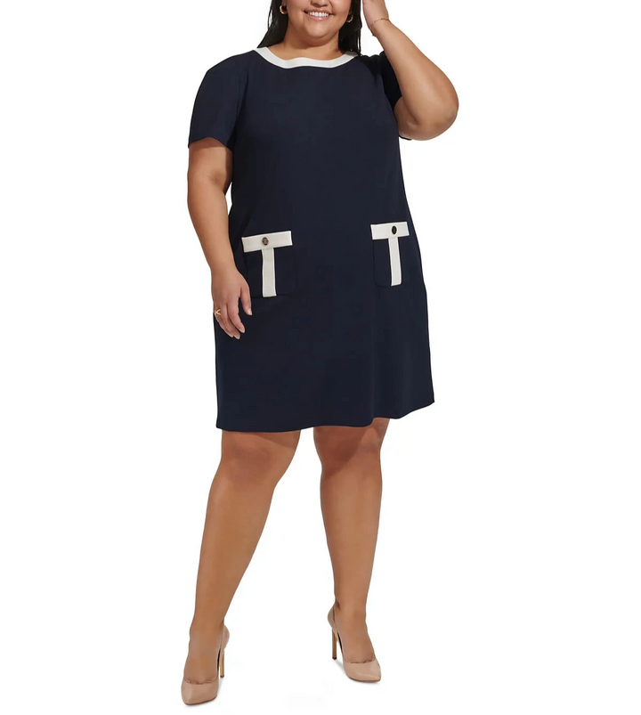 Tommy Hilfiger Plus Size Contrast-Trim Shift Dress