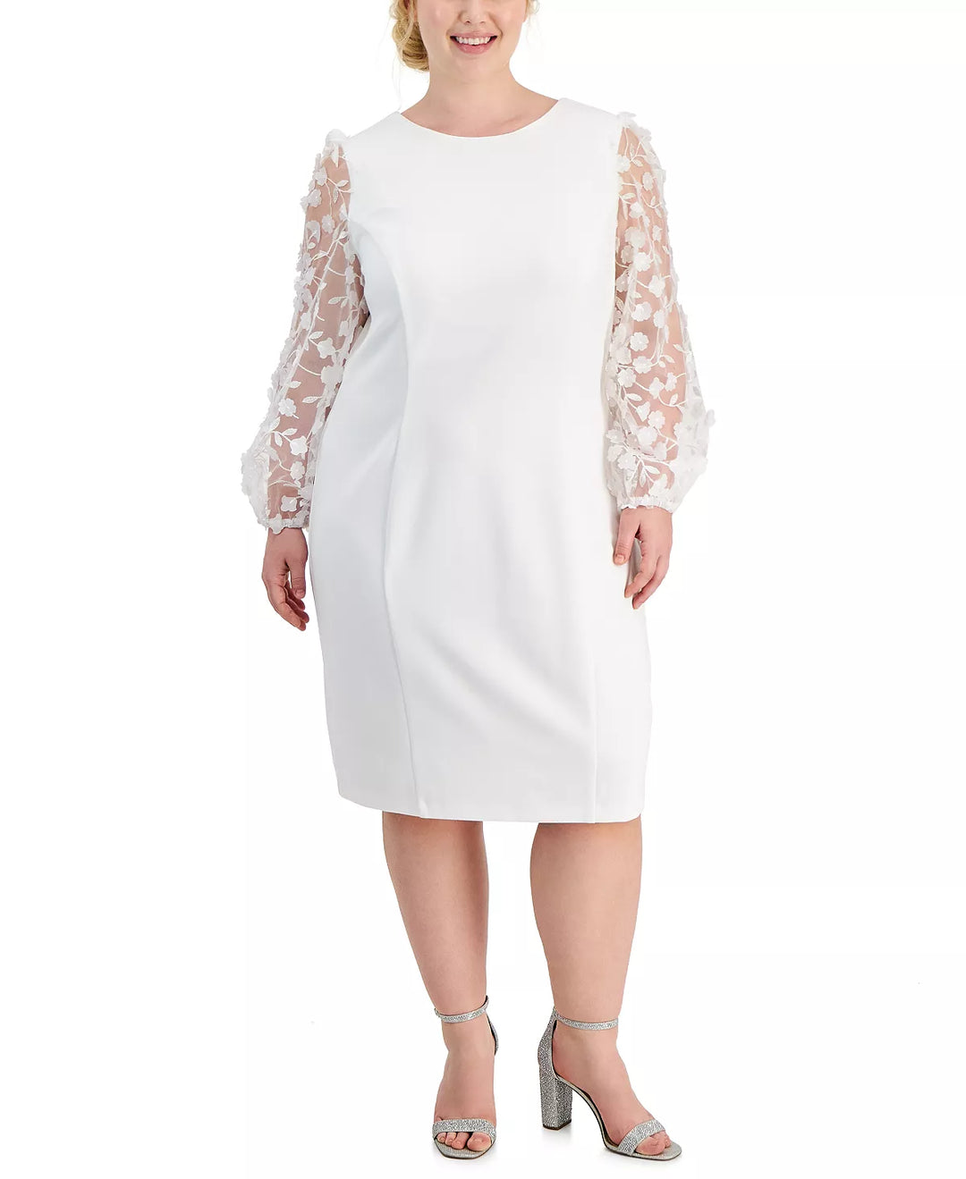 Connected Plus Size 3D Floral-Applique Sheath Dress