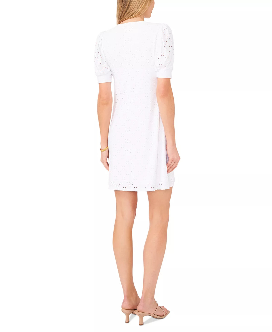 MSK Petite Puff-Sleeve Embroidered Eyelet Dress