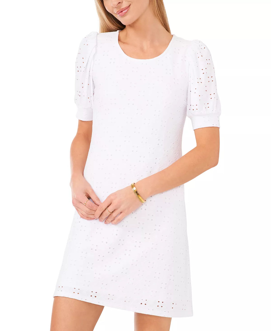 MSK Petite Puff-Sleeve Embroidered Eyelet Dress