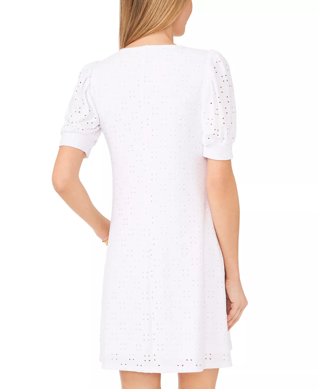 MSK Petite Puff-Sleeve Embroidered Eyelet Dress