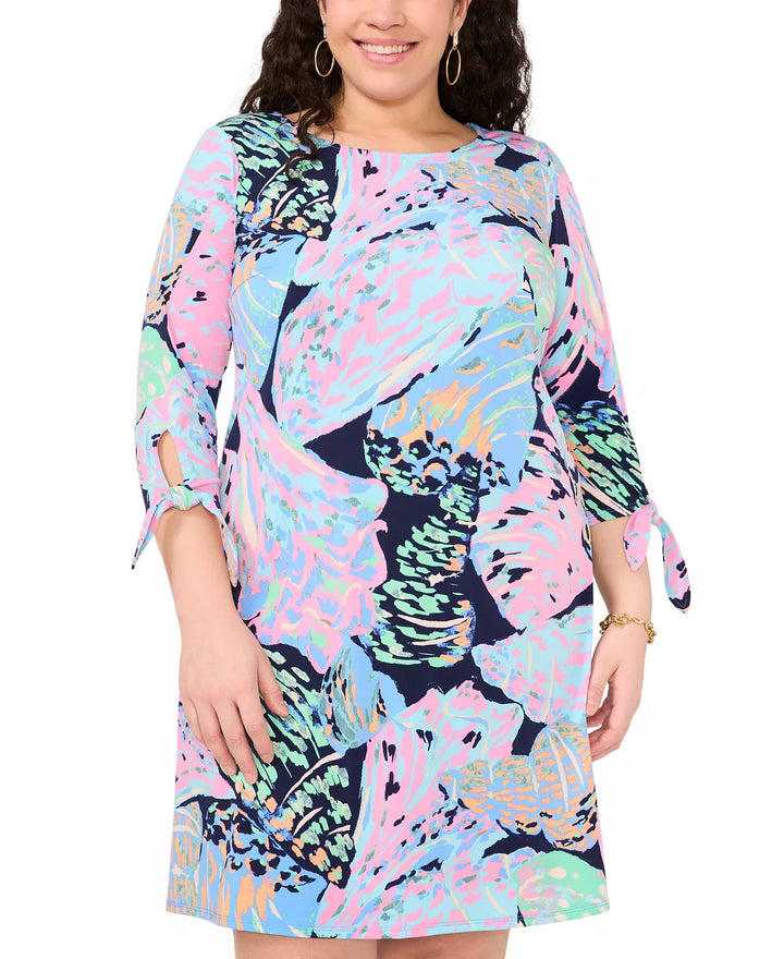 MSK Plus Size 3/4-Sleeve Abstract-Print Shift Dress