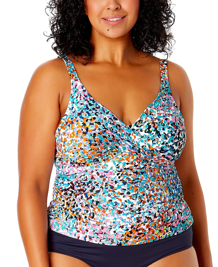 Anne Cole Plus Size Printed Drape Front Tankini Top