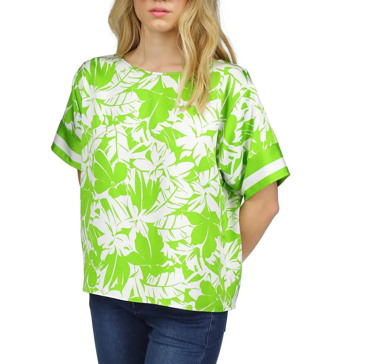 MICHAEL MICHAEL KORS Petite Palm-Print Satin Twill Short-Sleeve Blouse