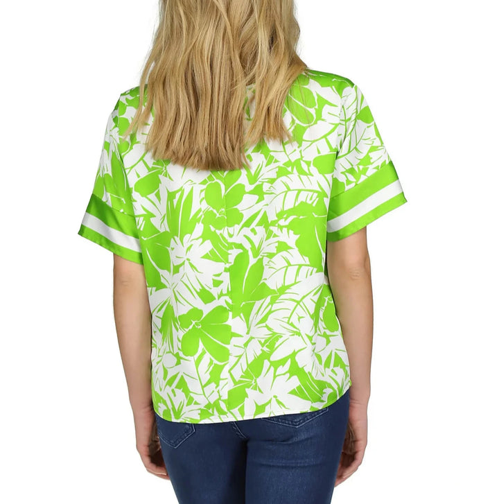 MICHAEL MICHAEL KORS Petite Palm-Print Satin Twill Short-Sleeve Blouse