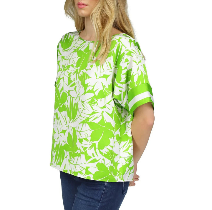 MICHAEL MICHAEL KORS Petite Palm-Print Satin Twill Short-Sleeve Blouse