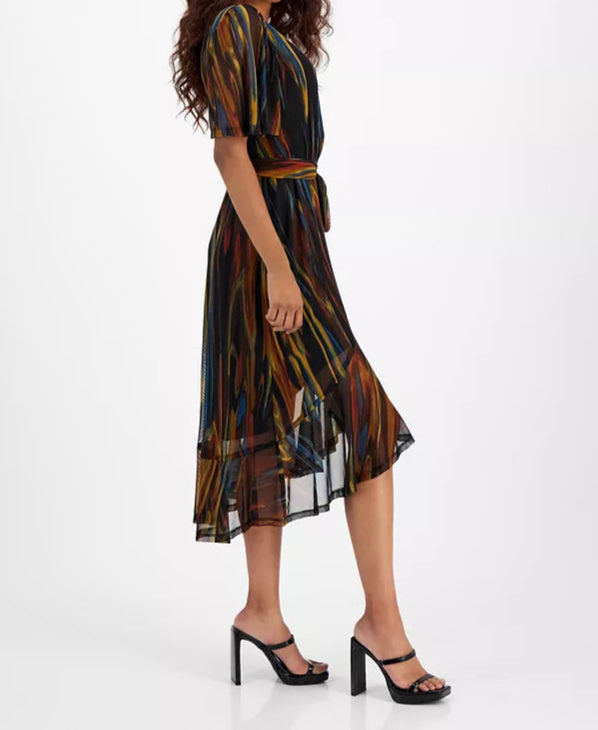 Connected Petite Chiffon Ruffle-Trimmed Sheath Dress