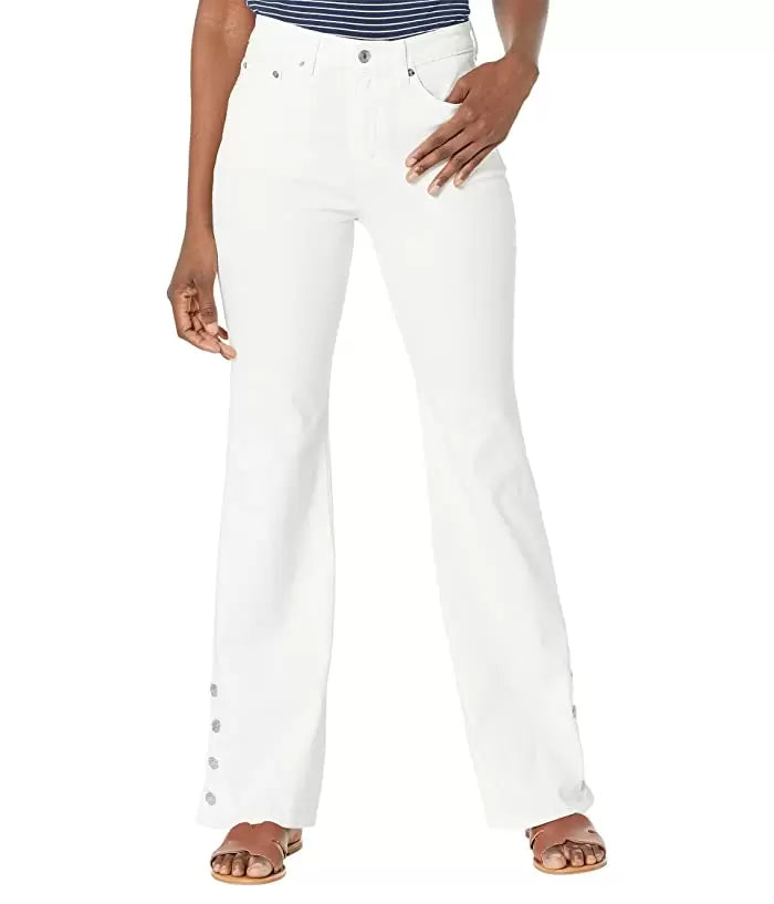 MICHAEL Michael Kors Selma Shank Button-Hem Flare-Leg Denim Jeans