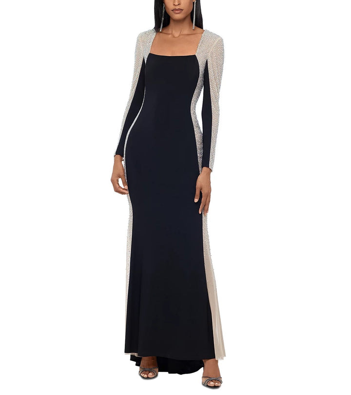 XSCAPE Embellished Colorblocked Gown