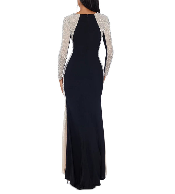 XSCAPE Embellished Colorblocked Gown