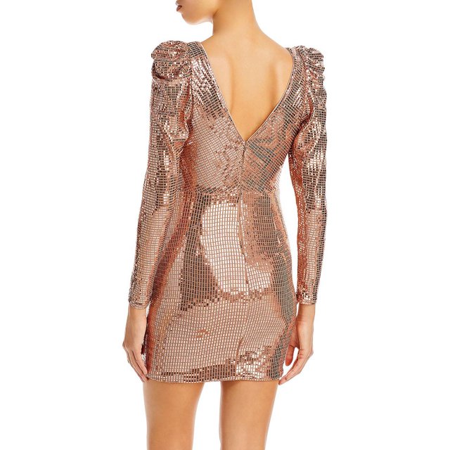 AQUA Puff Shoulder Metallic Mini Dress