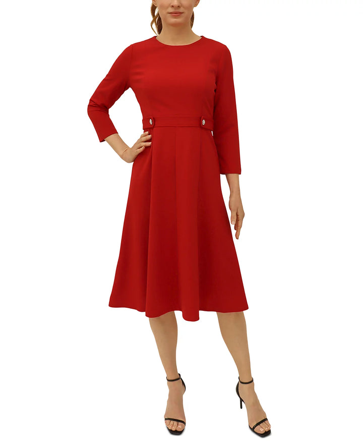 London Times Crewneck 3/4-Sleeve Fit & Flare Dress