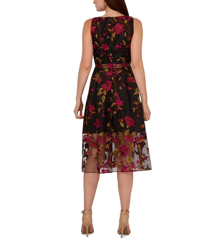 Adrianna Papell Embroidered Floral Midi Dress
