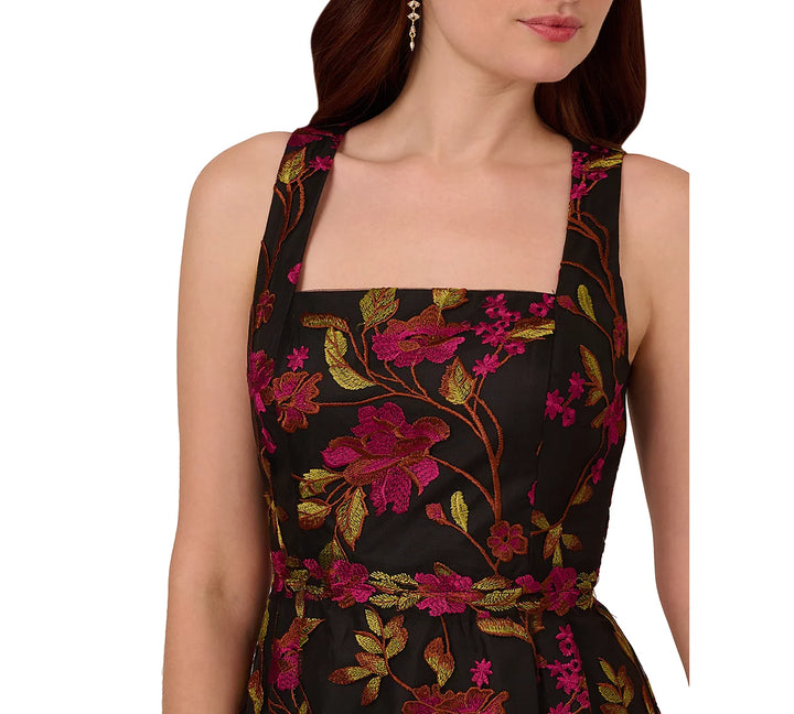 Adrianna Papell Embroidered Floral Midi Dress