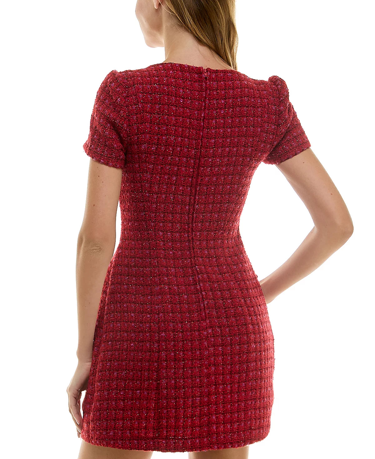 city studios juniors' square-neck long-sleeve tweed dress City Studios Women's Red Juniors Square-Neck Long-Sleeve Tweed Dress Size 11/12