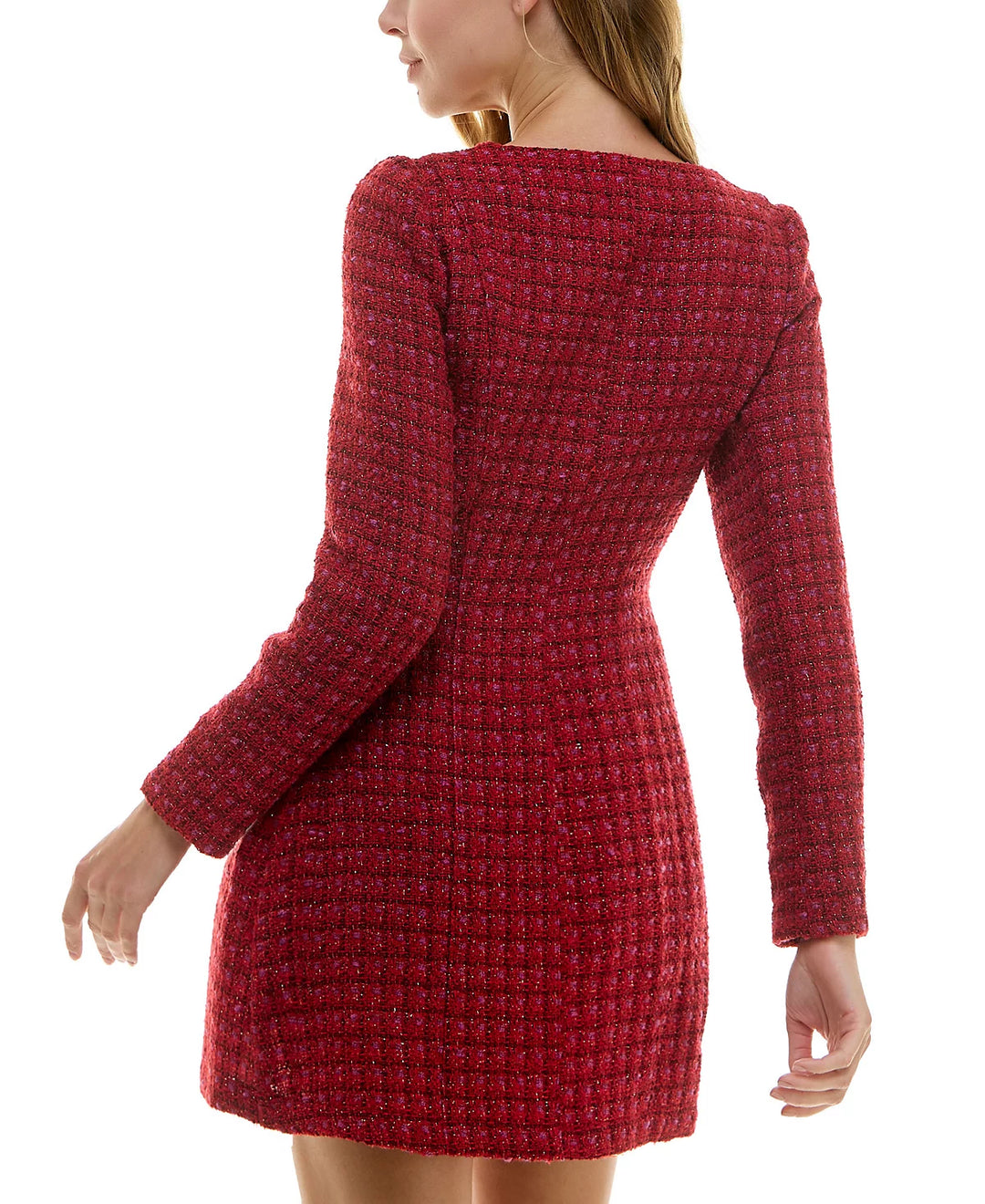 City Studio Juniors' Square-Neck Long-Sleeve Tweed Dress