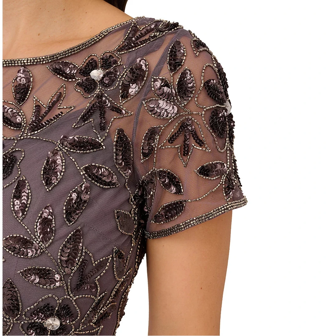 Adrianna Papell Floral-Beaded Gown