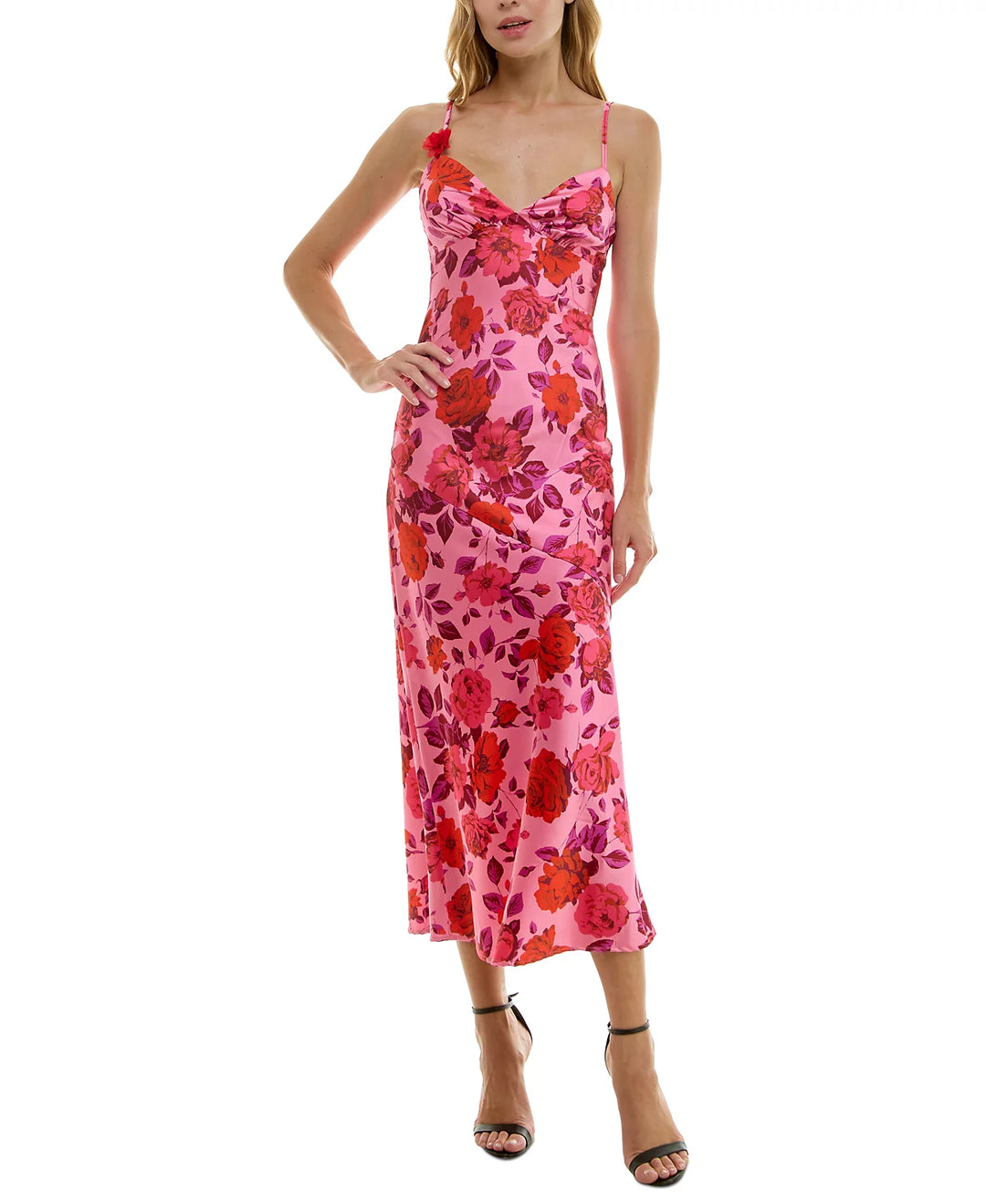 crystal doll dresses Crystal Doll Juniors' Strappy Floral Satin Dress – DGFOutlet
