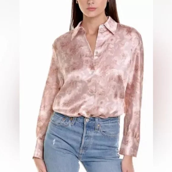 Vince Dahlia Printed Silk Cinch Back Shirt