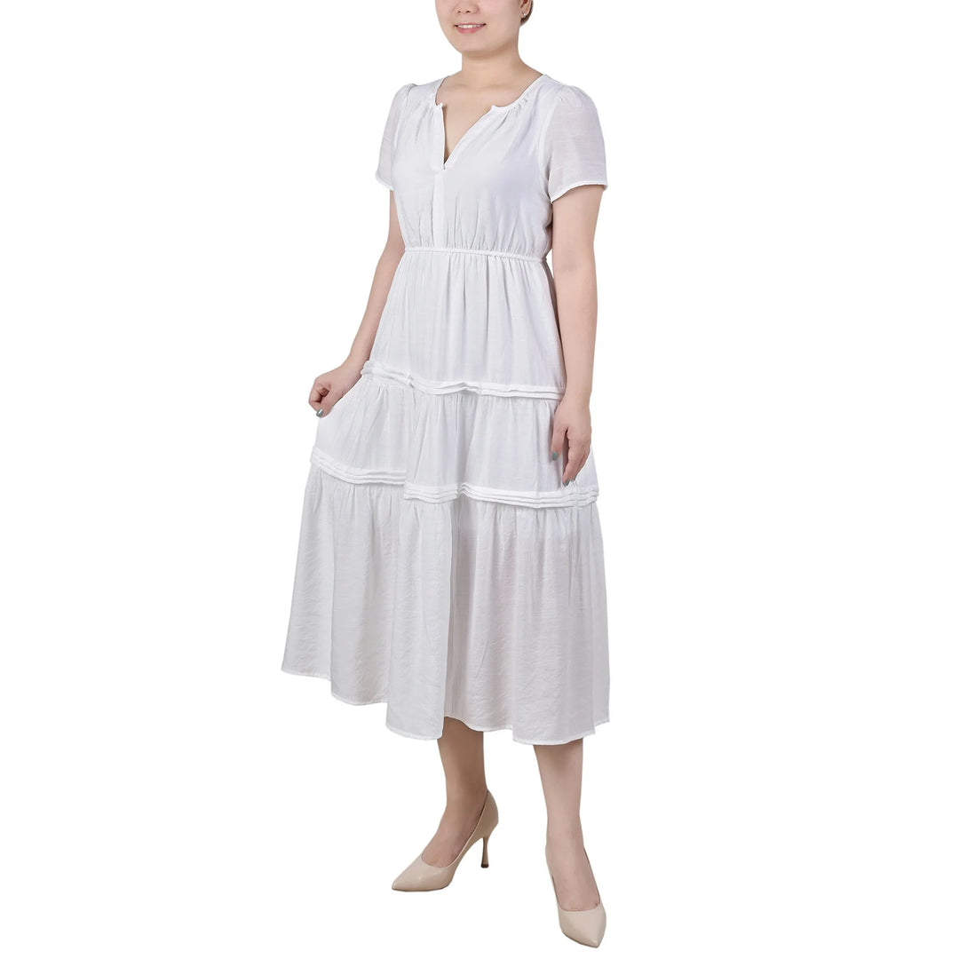 NY Collection Petite Short Sleeve Tiered Midi Dress