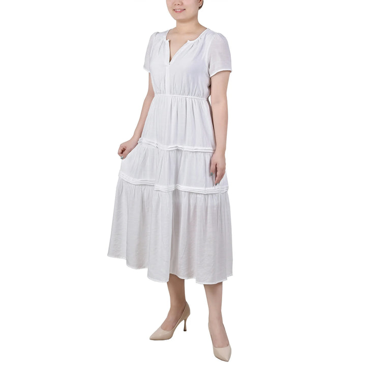 NY Collection Petite Short Sleeve Tiered Midi Dress