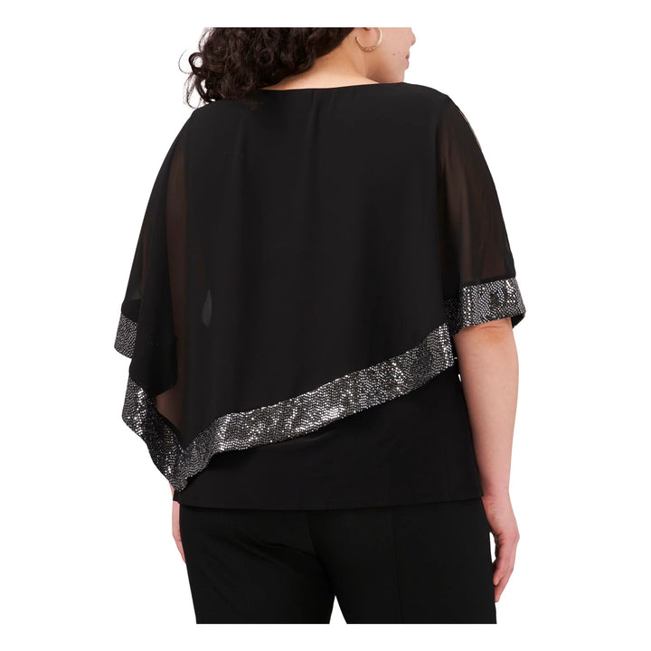 MSK Plus Size Sequin-Trim Overlap Top