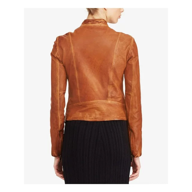 Lauren Ralph Lauren Burnished Leather Moto Jacket