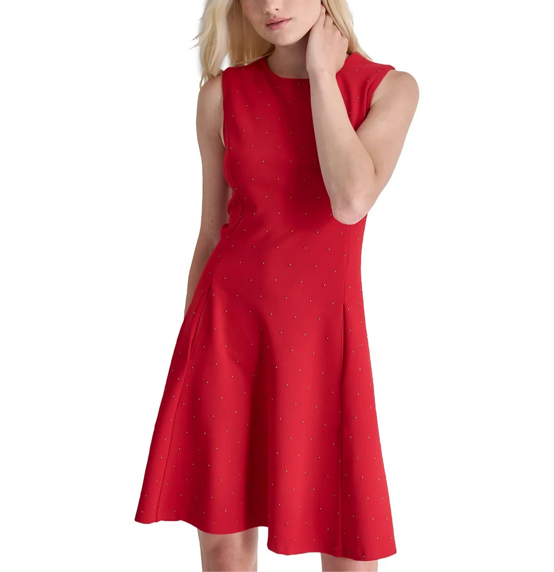DKNY Studded Sleeveless A-Line Dress DGFOutlet DKNY Studded Sleeveless A-Line Dress DGFOutlet