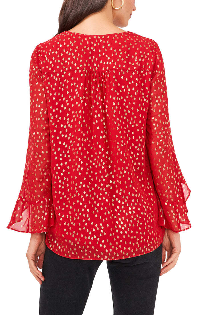 Vince Camuto Metallic-Print Flutter-Sleeve Top