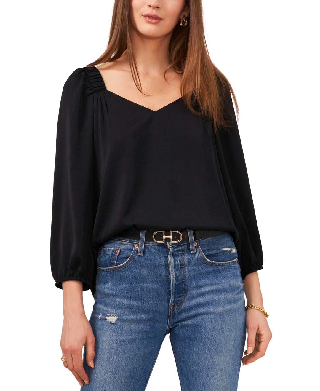 VINCE CAMUTO Three-Quarter Puff Sleeve Top