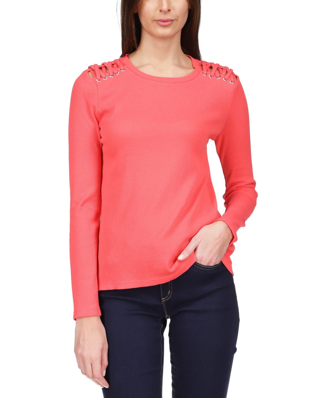 Michael Michael Kors Lace-up Waffle-Knit Top