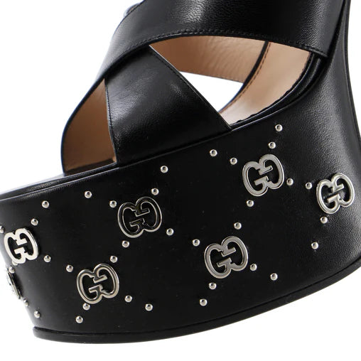 GUCCI Janaya Leather GG Stud Platform Sandals